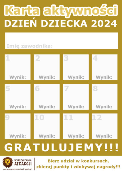 Karta aktywności dla uczestników - wyniki- Wypożyczalnia Atrakcji