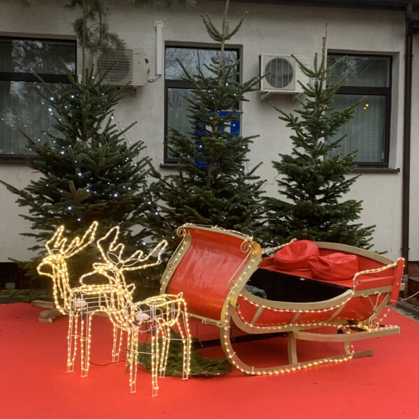 Sanie świętego Mikołaja, dekoracje świąteczne, choinki, wynajem, Warszawa